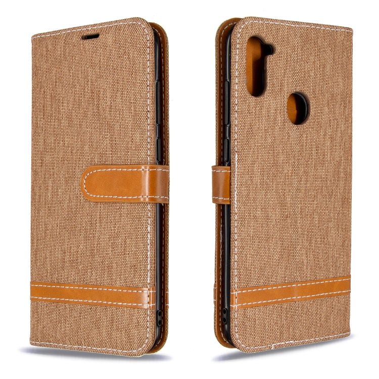 For Galaxy A11 Color Matching Denim Texture Horizontal Flip Leather Case with Holder & Card Slots & Wallet & Lanyard