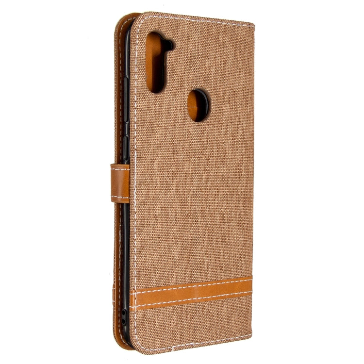 For Galaxy A11 Color Matching Denim Texture Horizontal Flip Leather Case with Holder & Card Slots & Wallet & Lanyard