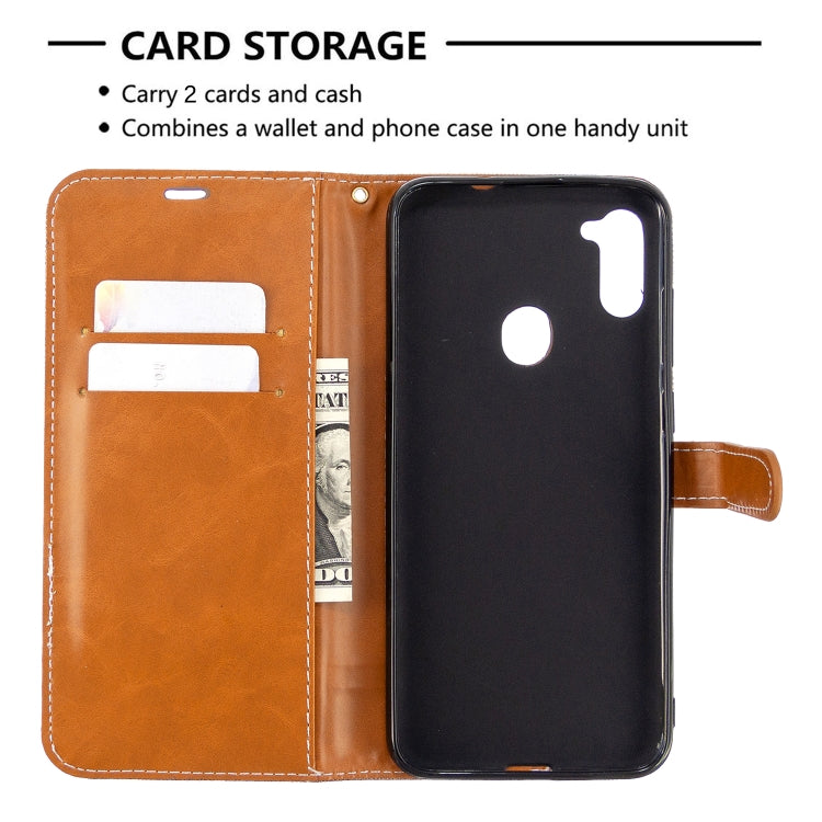 For Galaxy A11 Color Matching Denim Texture Horizontal Flip Leather Case with Holder & Card Slots & Wallet & Lanyard