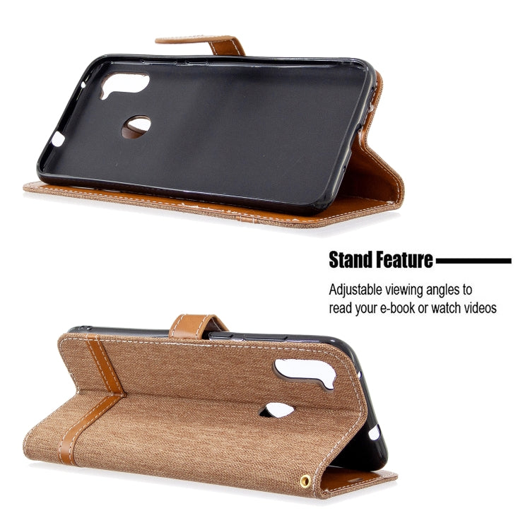 For Galaxy A11 Color Matching Denim Texture Horizontal Flip Leather Case with Holder & Card Slots & Wallet & Lanyard