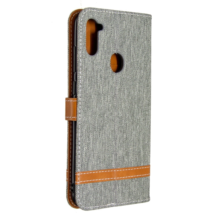 For Galaxy A11 Color Matching Denim Texture Horizontal Flip Leather Case with Holder & Card Slots & Wallet & Lanyard