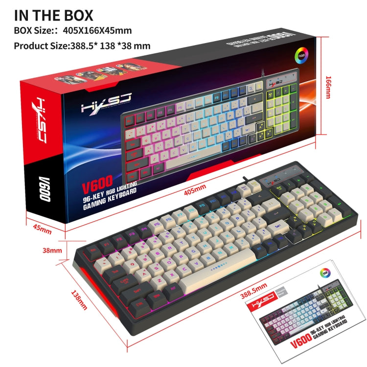 HXSJ V600 96-key RGB Backlit Dual-color Injection-molded Wired Gaming Keyboard