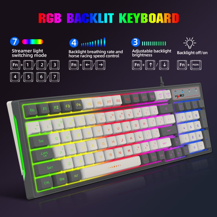 HXSJ V600 96-key RGB Backlit Dual-color Injection-molded Wired Gaming Keyboard