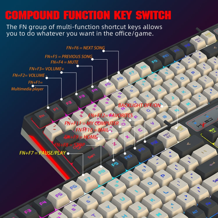 HXSJ V600 96-key RGB Backlit Dual-color Injection-molded Wired Gaming Keyboard