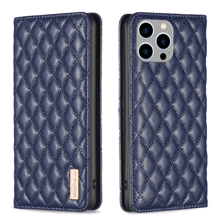 For iPhone 14 Pro Max Diamond Lattice Magnetic Leather Flip Phone Case