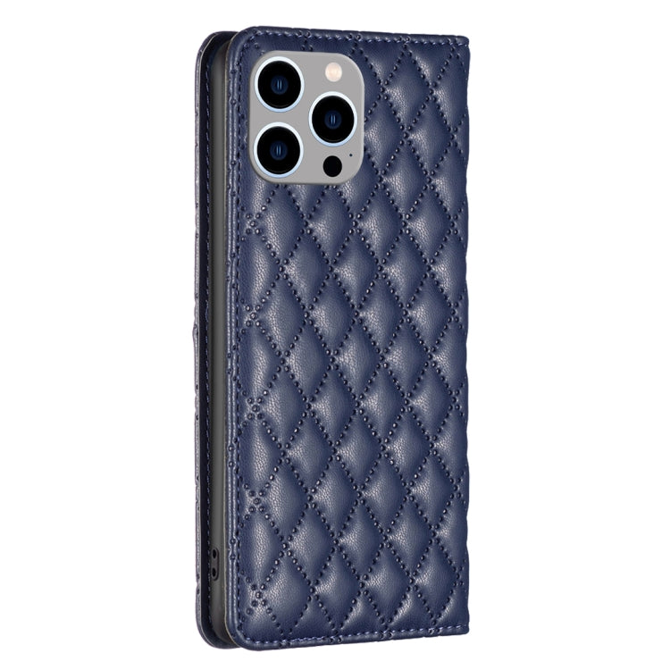 For iPhone 14 Pro Max Diamond Lattice Magnetic Leather Flip Phone Case