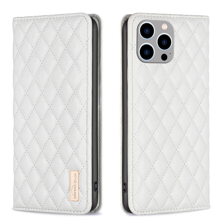 For iPhone 14 Pro Max Diamond Lattice Magnetic Leather Flip Phone Case