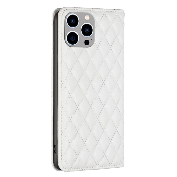 For iPhone 14 Pro Max Diamond Lattice Magnetic Leather Flip Phone Case