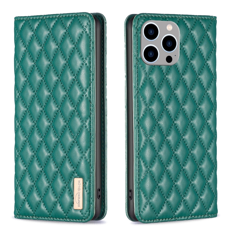 For iPhone 14 Pro Max Diamond Lattice Magnetic Leather Flip Phone Case