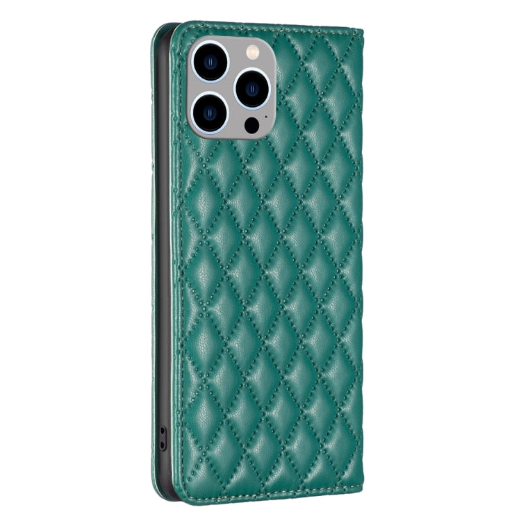 For iPhone 14 Pro Max Diamond Lattice Magnetic Leather Flip Phone Case
