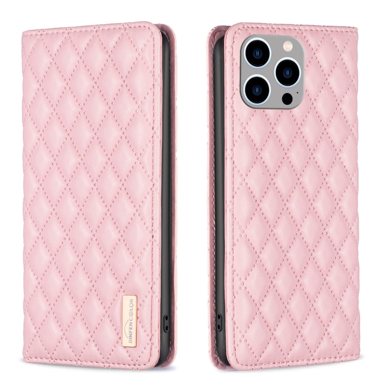 For iPhone 14 Pro Max Diamond Lattice Magnetic Leather Flip Phone Case