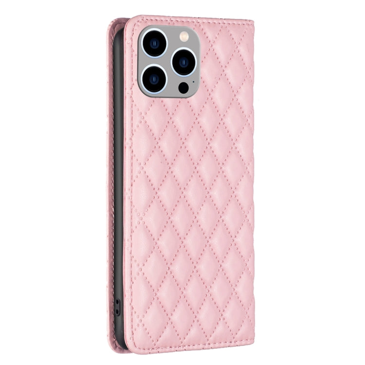 For iPhone 14 Pro Max Diamond Lattice Magnetic Leather Flip Phone Case