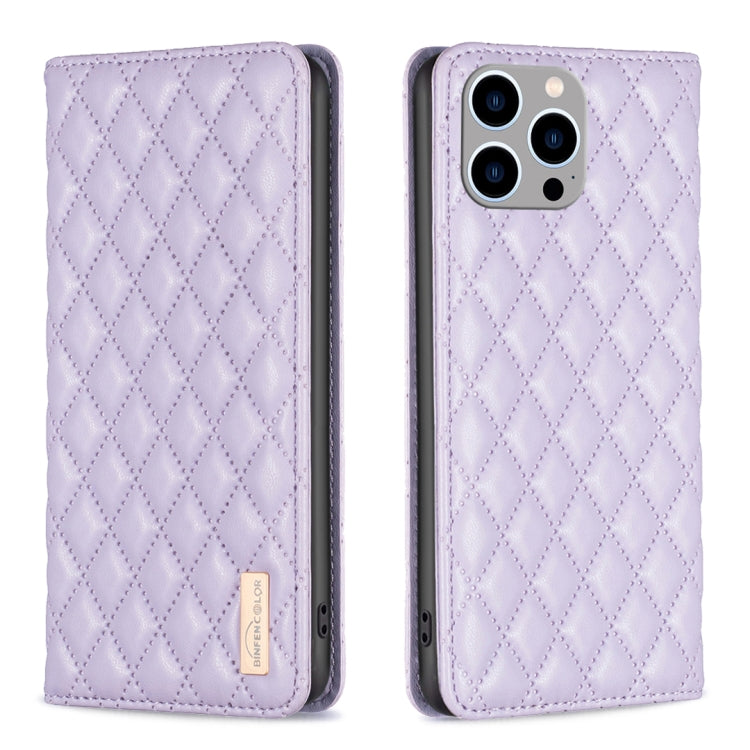 For iPhone 14 Pro Max Diamond Lattice Magnetic Leather Flip Phone Case