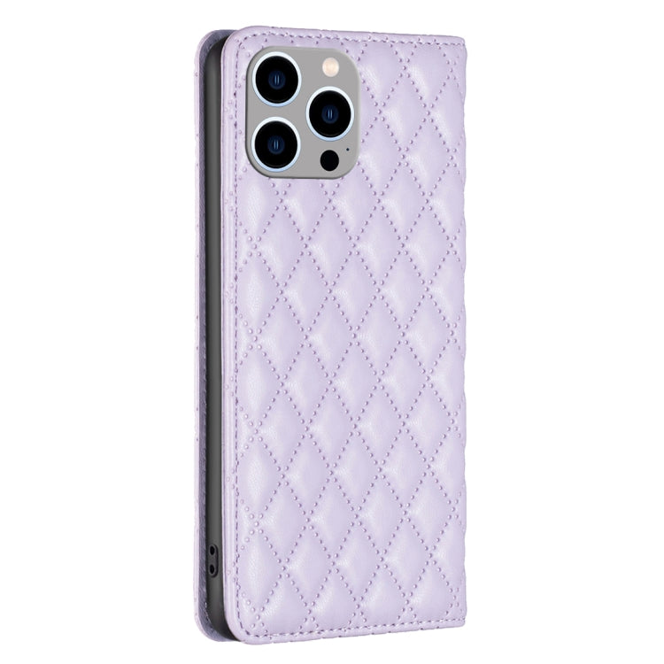 For iPhone 14 Pro Max Diamond Lattice Magnetic Leather Flip Phone Case