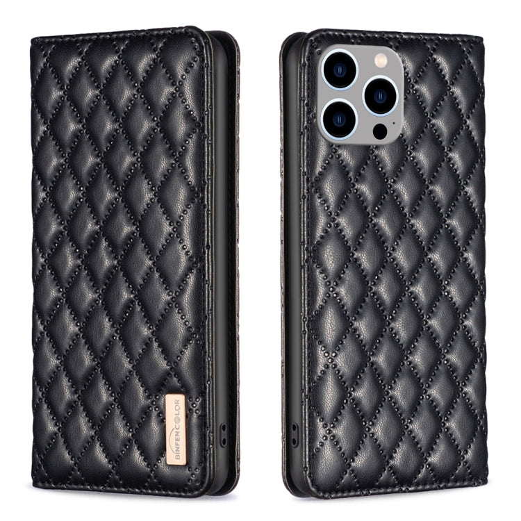 For iPhone 14 Pro Max Diamond Lattice Magnetic Leather Flip Phone Case