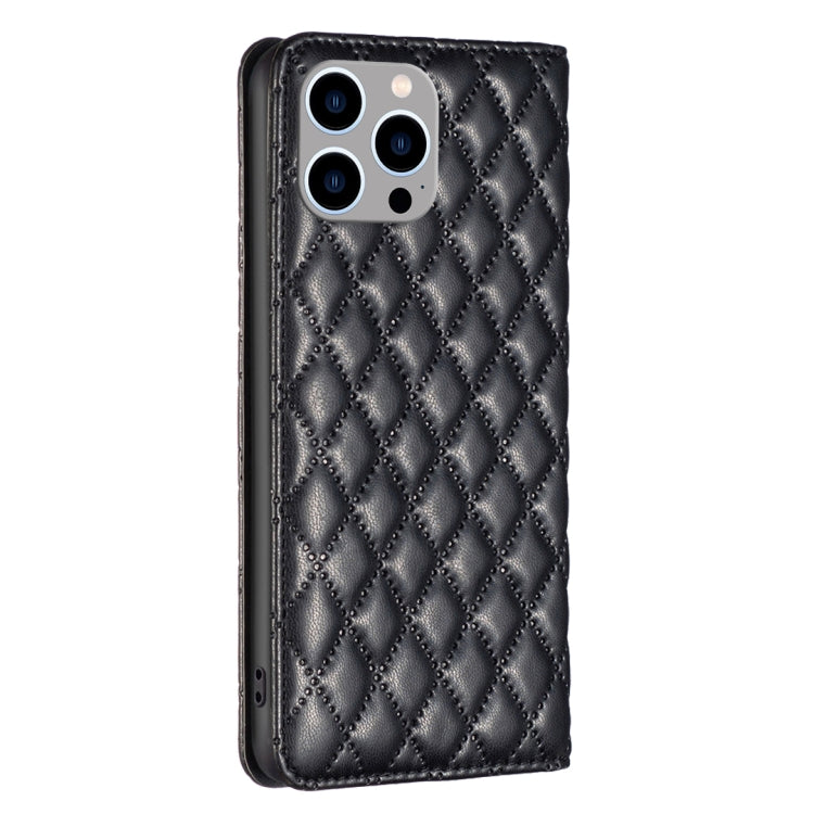 For iPhone 14 Pro Max Diamond Lattice Magnetic Leather Flip Phone Case