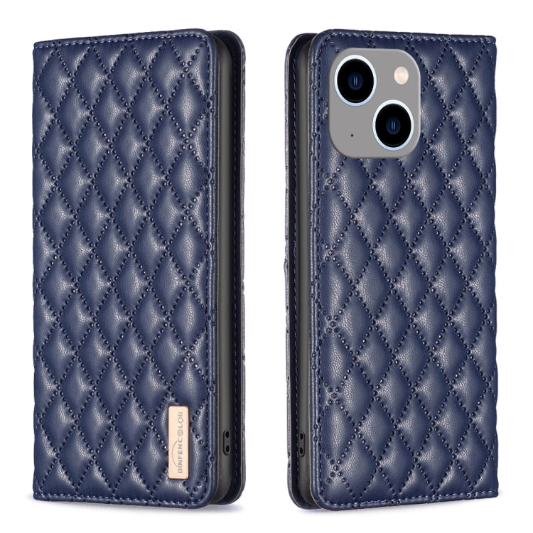 For iPhone 14 Plus Diamond Lattice Magnetic Leather Flip Phone Case