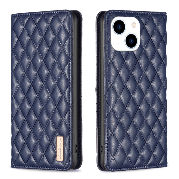 For iPhone 14 Diamond Lattice Magnetic Leather Flip Phone Case