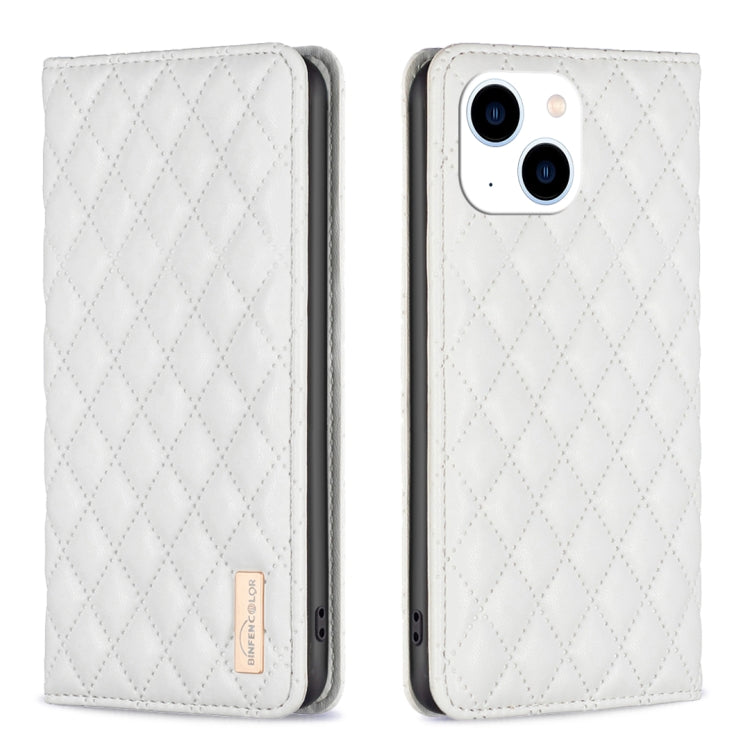 For iPhone 14 Diamond Lattice Magnetic Leather Flip Phone Case