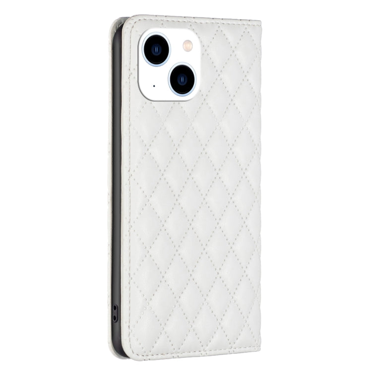For iPhone 14 Diamond Lattice Magnetic Leather Flip Phone Case