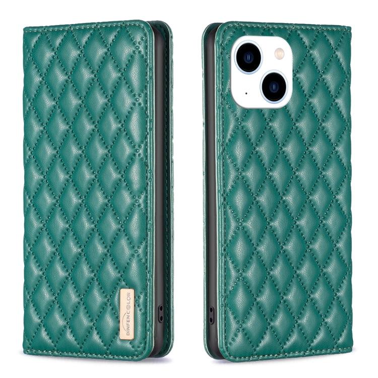 For iPhone 14 Diamond Lattice Magnetic Leather Flip Phone Case