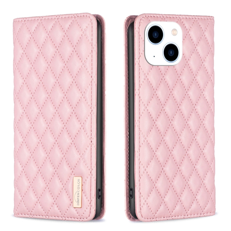 For iPhone 14 Diamond Lattice Magnetic Leather Flip Phone Case