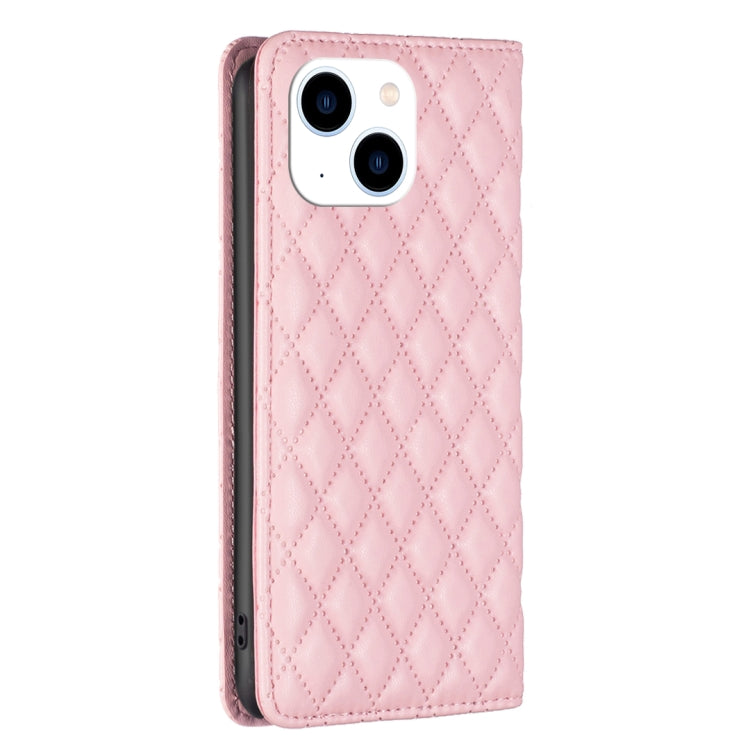 For iPhone 14 Diamond Lattice Magnetic Leather Flip Phone Case