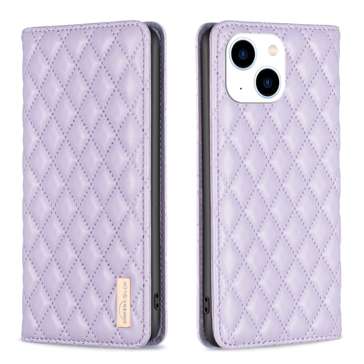 For iPhone 14 Diamond Lattice Magnetic Leather Flip Phone Case