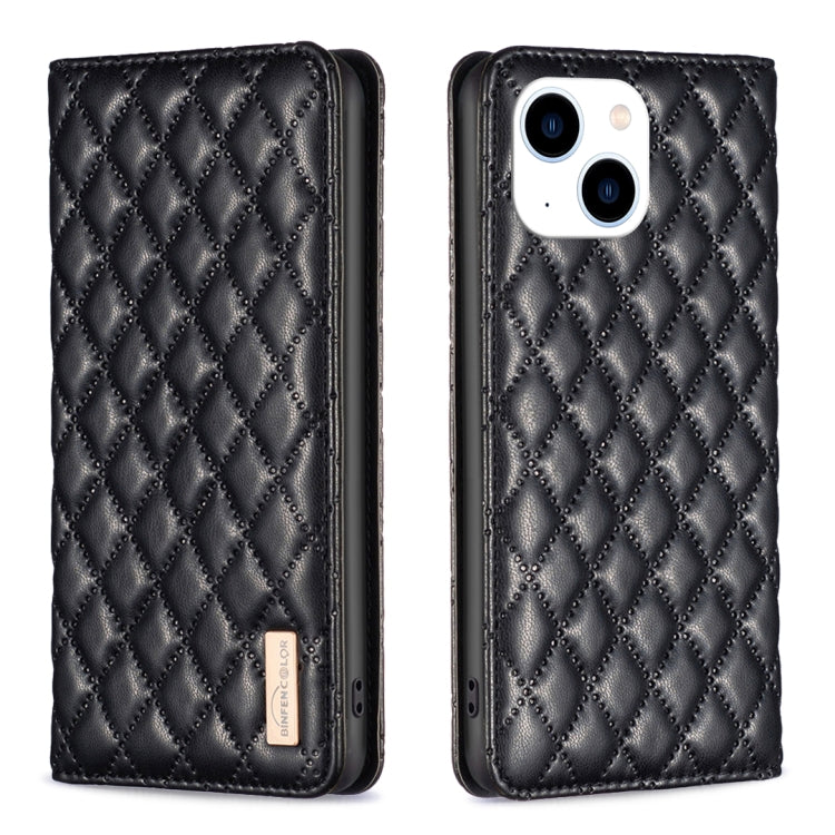 For iPhone 14 Diamond Lattice Magnetic Leather Flip Phone Case
