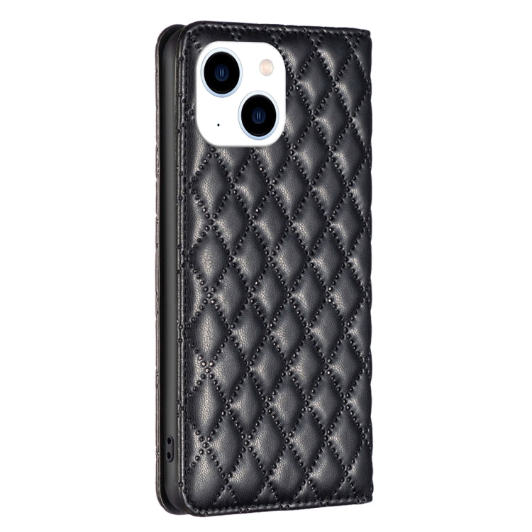 For iPhone 14 Diamond Lattice Magnetic Leather Flip Phone Case