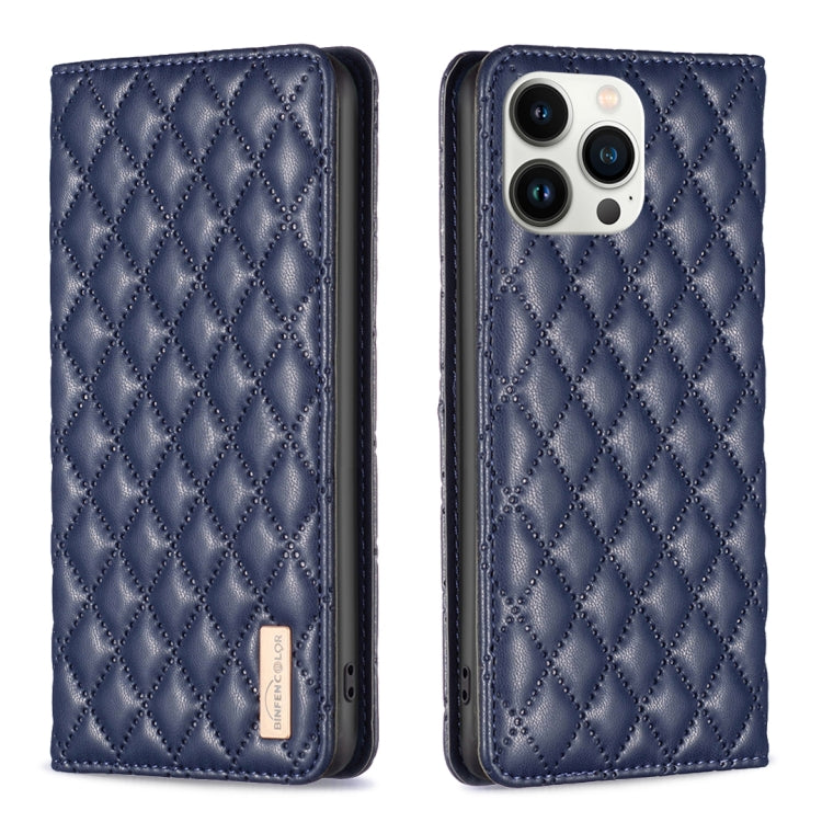 For iPhone 13 Pro Max Diamond Lattice Magnetic Leather Flip Phone Case