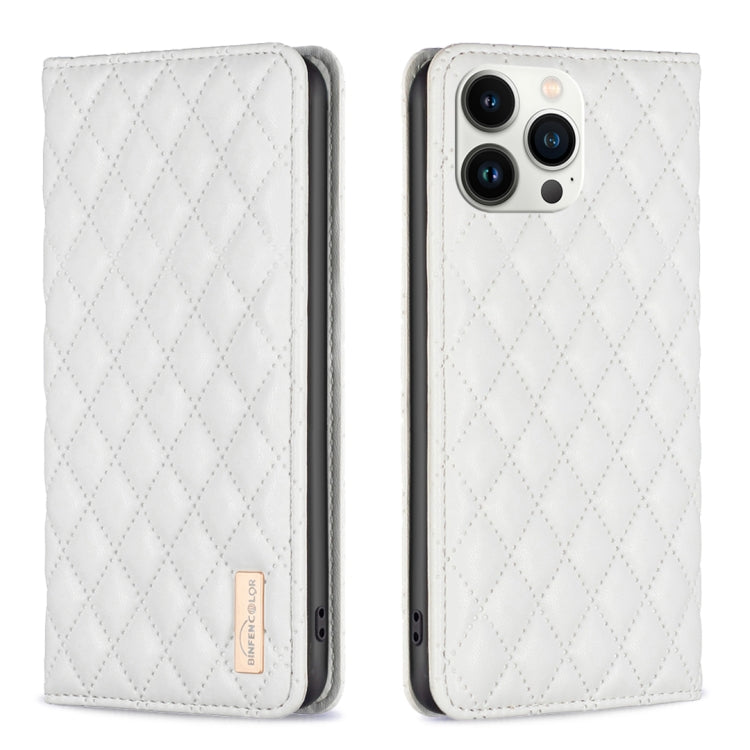For iPhone 13 Pro Max Diamond Lattice Magnetic Leather Flip Phone Case