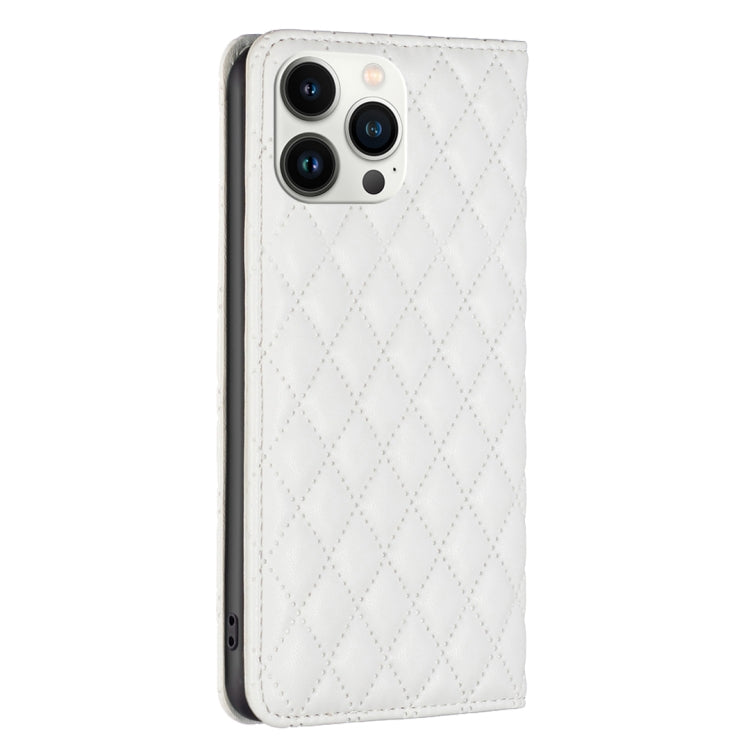For iPhone 13 Pro Max Diamond Lattice Magnetic Leather Flip Phone Case