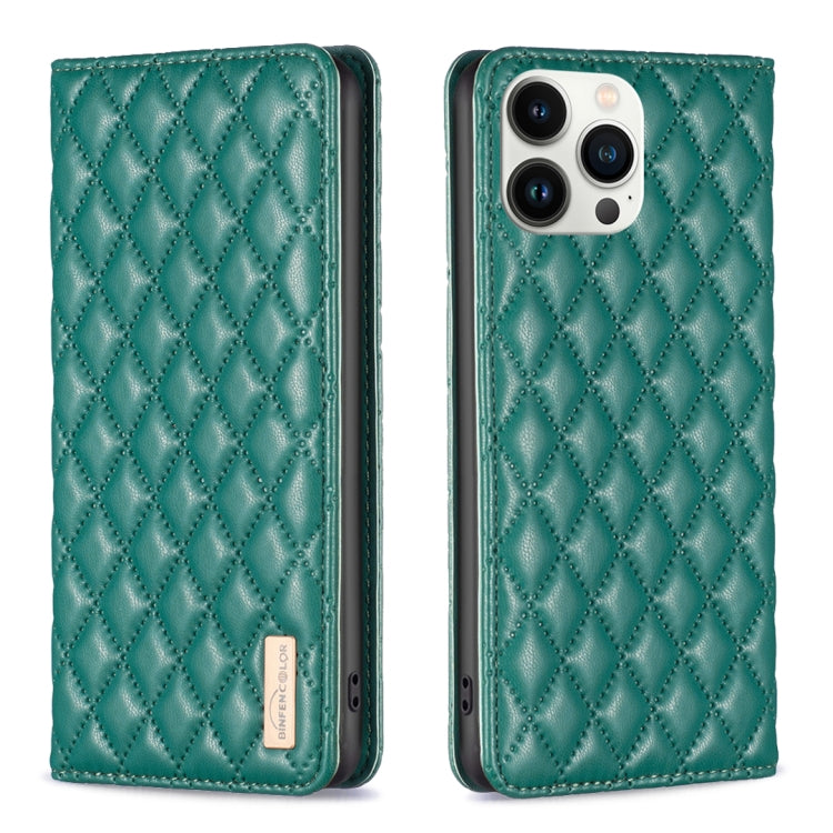 For iPhone 13 Pro Max Diamond Lattice Magnetic Leather Flip Phone Case
