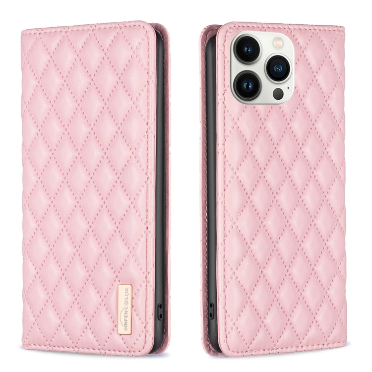 For iPhone 13 Pro Max Diamond Lattice Magnetic Leather Flip Phone Case