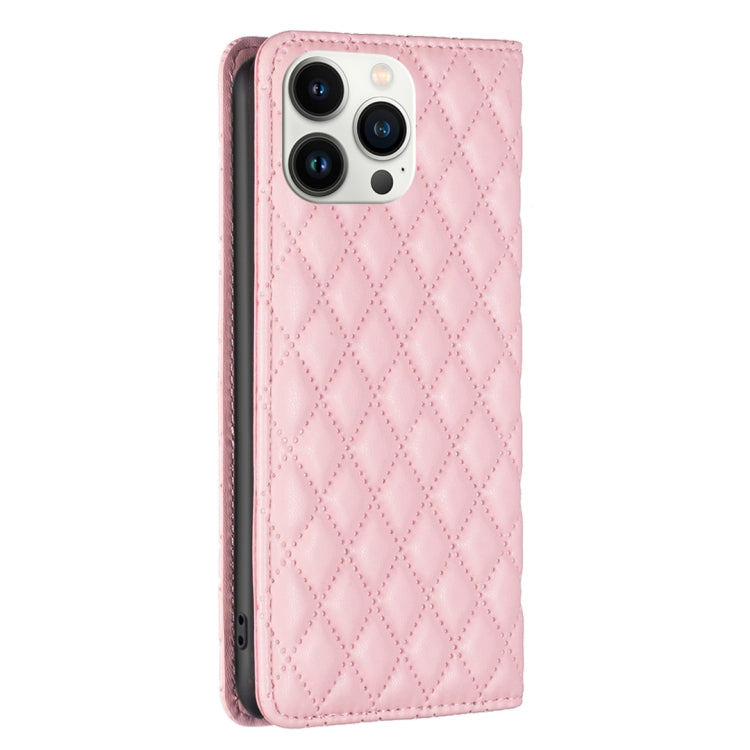 For iPhone 13 Pro Max Diamond Lattice Magnetic Leather Flip Phone Case