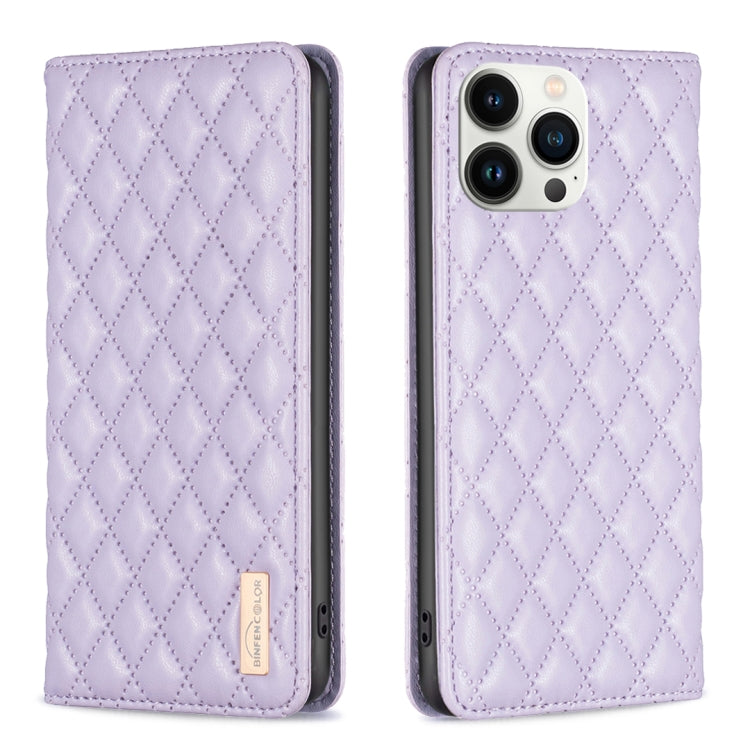 For iPhone 13 Pro Max Diamond Lattice Magnetic Leather Flip Phone Case