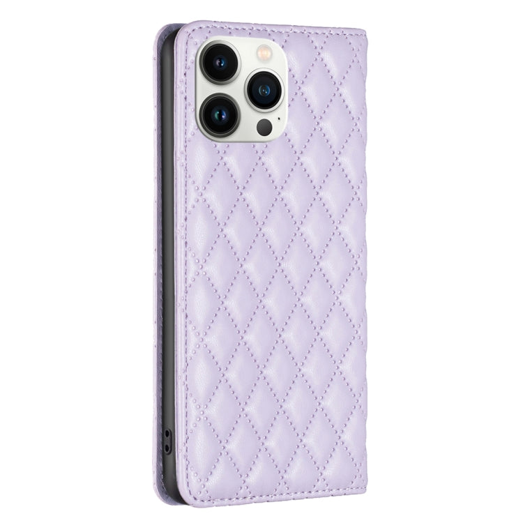 For iPhone 13 Pro Max Diamond Lattice Magnetic Leather Flip Phone Case