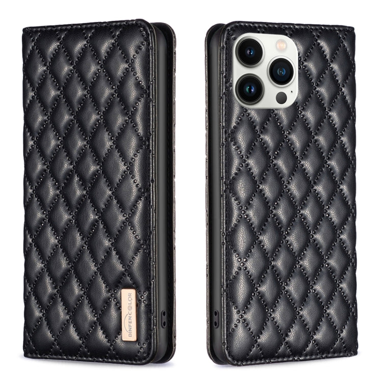 For iPhone 13 Pro Max Diamond Lattice Magnetic Leather Flip Phone Case