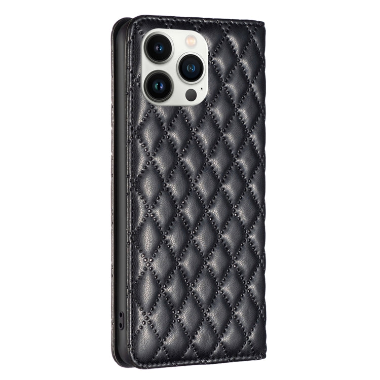 For iPhone 13 Pro Max Diamond Lattice Magnetic Leather Flip Phone Case