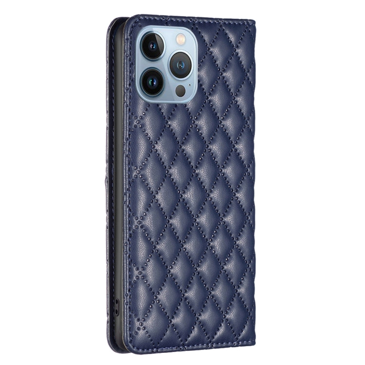 For iPhone 13 Pro Diamond Lattice Magnetic Leather Flip Phone Case