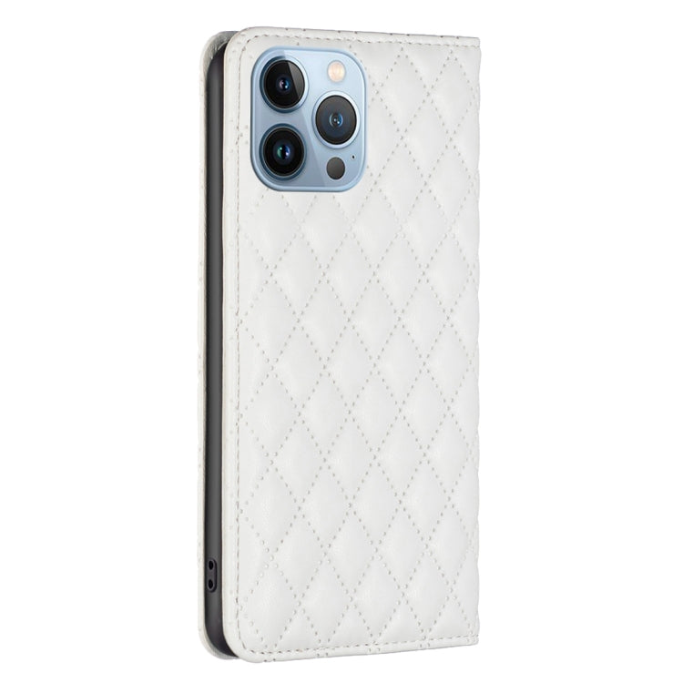 For iPhone 13 Pro Diamond Lattice Magnetic Leather Flip Phone Case