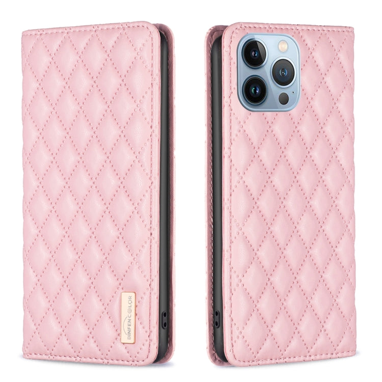 For iPhone 13 Pro Diamond Lattice Magnetic Leather Flip Phone Case