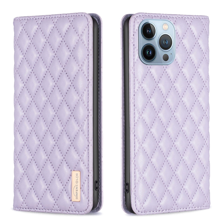 For iPhone 13 Pro Diamond Lattice Magnetic Leather Flip Phone Case