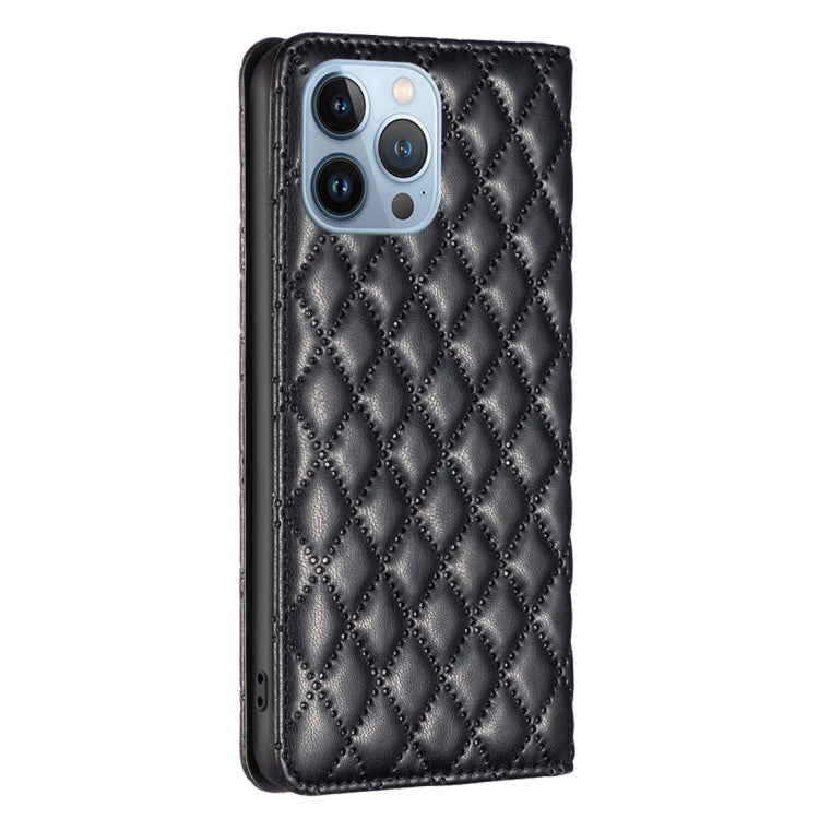 For iPhone 13 Pro Diamond Lattice Magnetic Leather Flip Phone Case