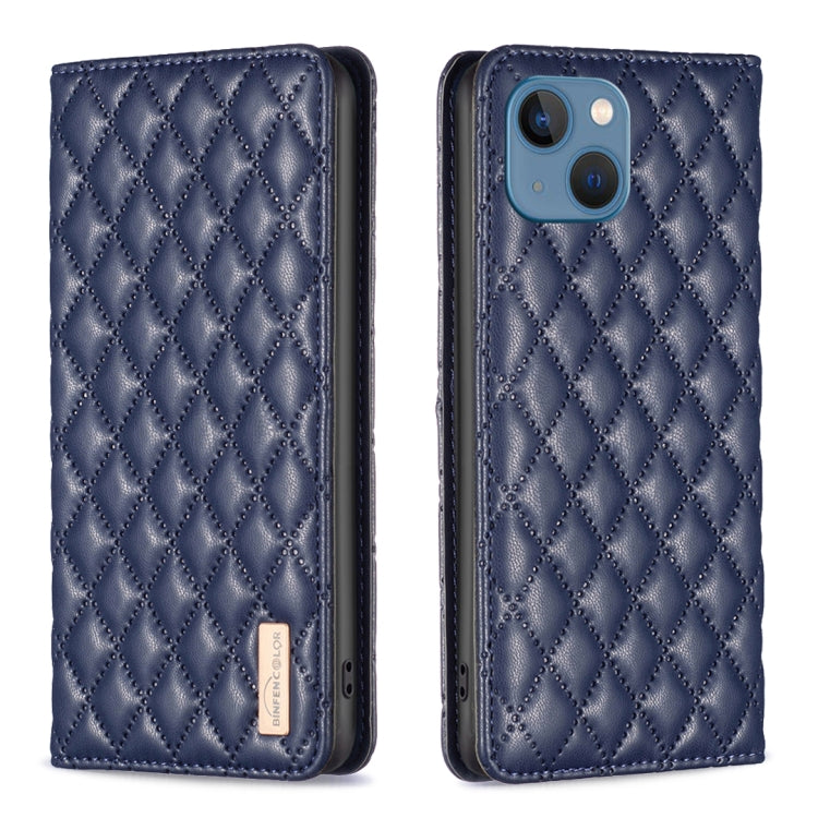 For iPhone 13 Diamond Lattice Magnetic Leather Flip Phone Case
