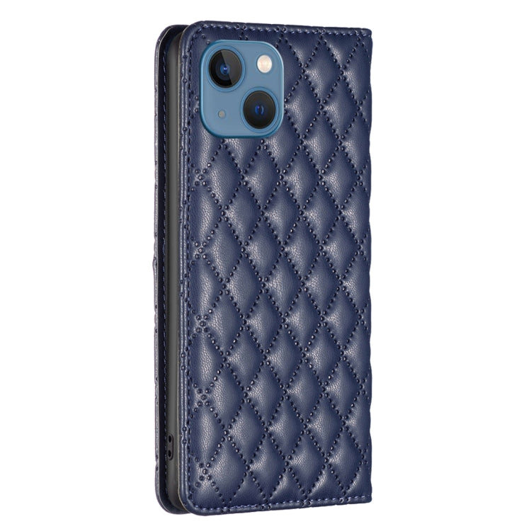 For iPhone 13 Diamond Lattice Magnetic Leather Flip Phone Case