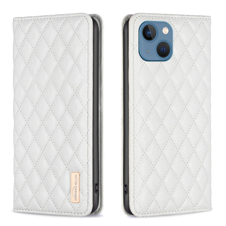For iPhone 13 Diamond Lattice Magnetic Leather Flip Phone Case