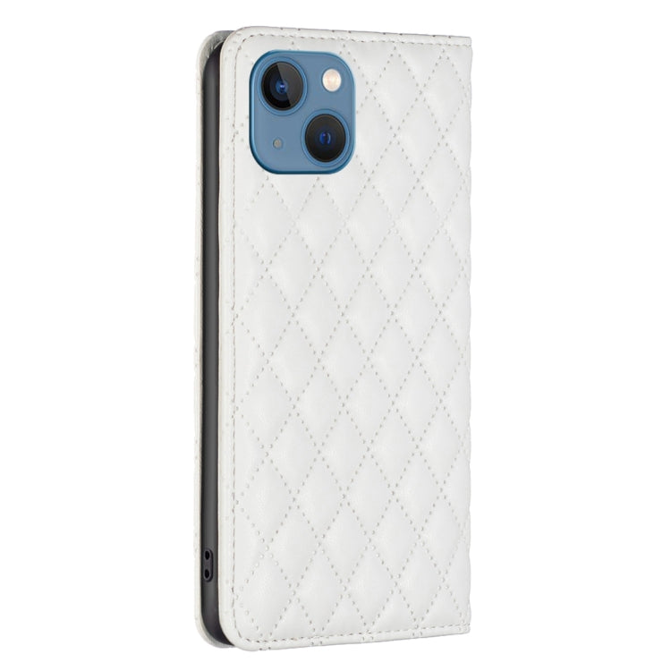 For iPhone 13 Diamond Lattice Magnetic Leather Flip Phone Case