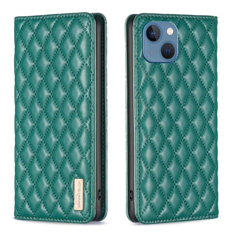 For iPhone 13 Diamond Lattice Magnetic Leather Flip Phone Case